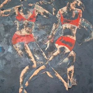 Corps Emoi Rouge est une peinture de Corinne Malfreyt inspirée par le mouvement.
