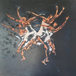 Le saut est une peinture de Corinne Malfreyt inspirée par le mouvement.