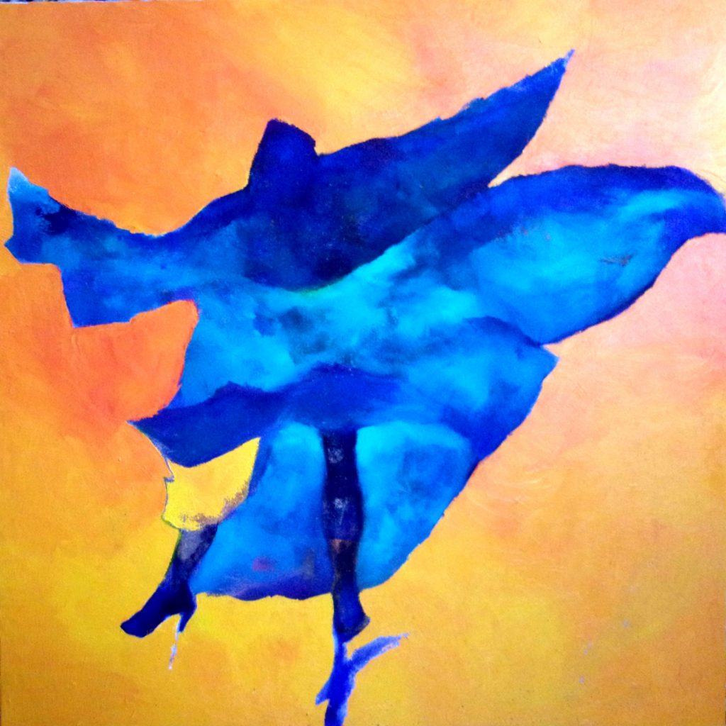 Loïe bleue est une peinture de Corinne Malfreyt inspirée par Loïe Fuller.