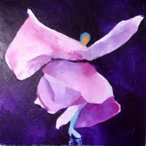 Loïe, le lys violet est une peinture de Corinne Malfreyt inspirée par Loïe Fuller.