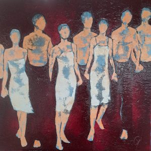 Ensemble bordeaux est une peinture de Corinne Malfreyt inspirée par Pina Bausch.