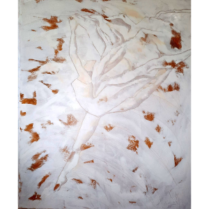 Le saut en blanc est une peinture de Corinne Malfreyt inspirée par le mouvement.