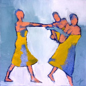 Le foulard jaune est une peinture de Corinne Malfreyt inspirée de Pina Bausch.