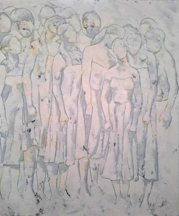 Amitiés est une peinture de Corinne Malfreyt, blanc sur blanc.