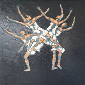 Le saut blanc est une peinture de Corinne Malfreyt inspirée par le mouvement.