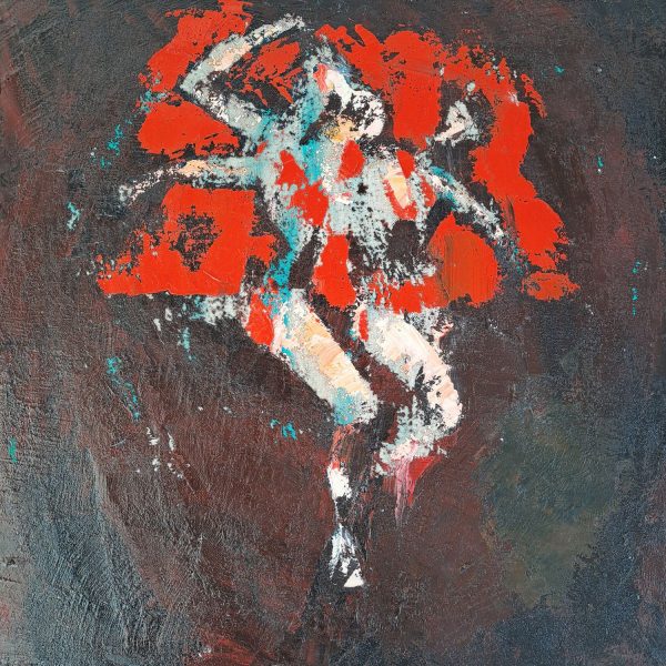 Duo est une peinture noire et rouge de Corinne Malfreyt